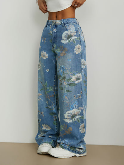 Jeans amples pour femmes avec design floral Chic und Stil