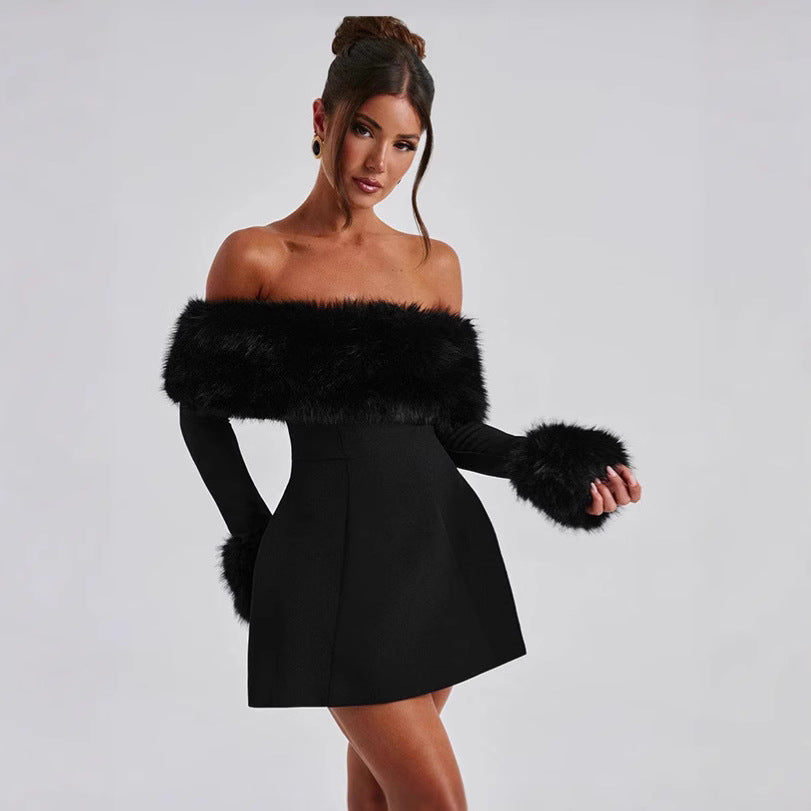 Robe de cocktail dénudé-épaule pour femmes avec des bordures en feutrine élégantes Chic und Stil