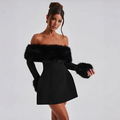 Robe de cocktail dénudé-épaule pour femmes avec des bordures en feutrine élégantes Chic und Stil