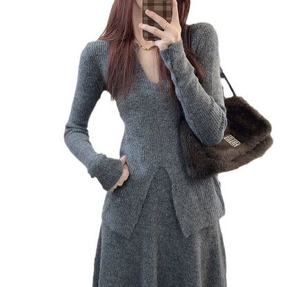 Robe en tricot pour dames avec une fente élégante et un design structuré Chic und Stil