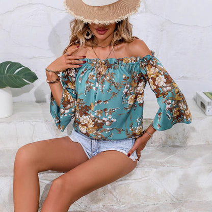 Blouse femme off-shoulder avec détails floraux et manches évasées Chic und Stil