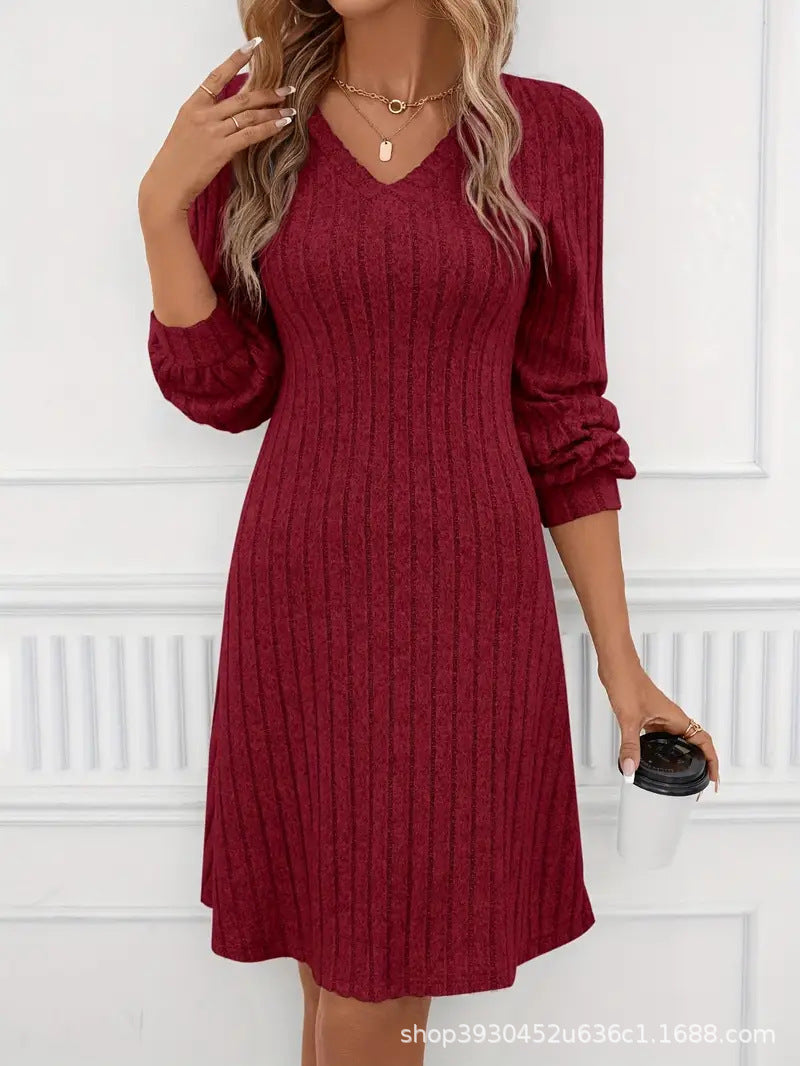 Robe tricot femme avec décolleté en V et manches bouffantes Chic und Stil