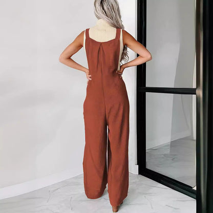 Combinaison décontractée pour femmes avec jambe large et détails de boutons décoratifs Chic und Stil
