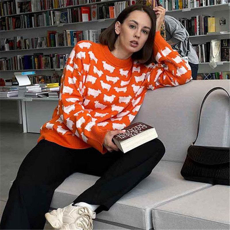 Pull en tricot pour femmes avec un design de mouton original Chic und Stil