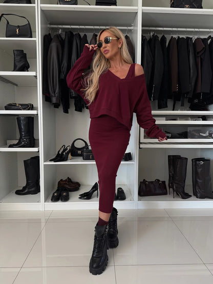 Robe en tricot tendance pour femmes avec un haut court décontracté et une silhouette cintrée Chic und Stil