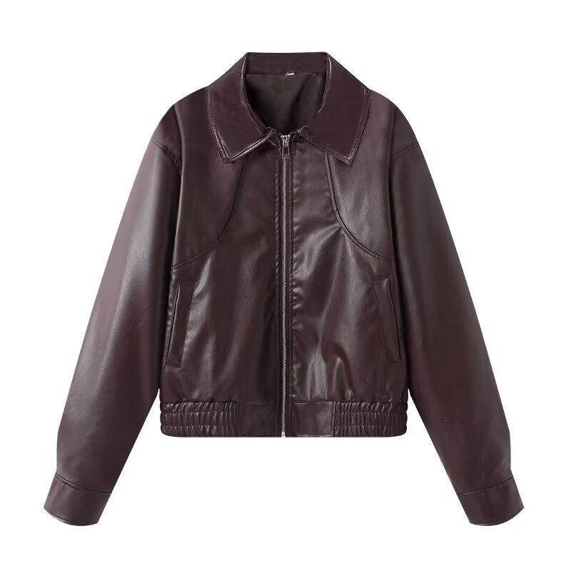 Biker jacket in faux leather for women with elastic waist and simple pockets Chic und Stil