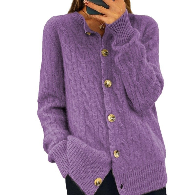 Cashmere jacket for women with button closure and structured twisted pattern Chic und Stil