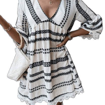 Robe mini à manches évasées style bohémien pour femmes Chic und Stil
