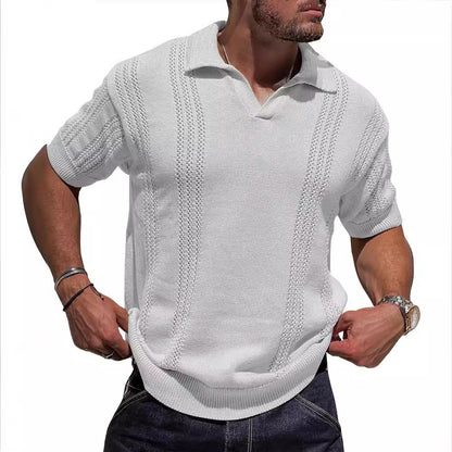 Pull-over en tricot à manches courtes pour hommes avec surface structurée et col polo Chic und Stil