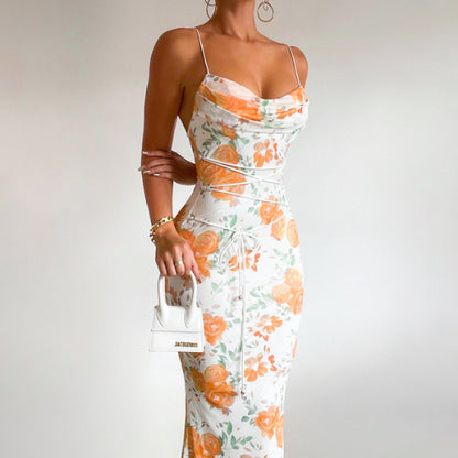 Dames Fleurs Encolure Bateau Maxi Robe Chic und Stil