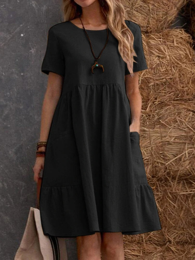 Robe en coton décontractée pour femmes avec poches et volant Chic und Stil