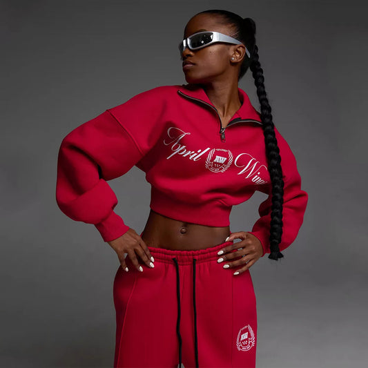 Ladies Short Sporty Sweatshirt and Casual Pants Set Chic and Style