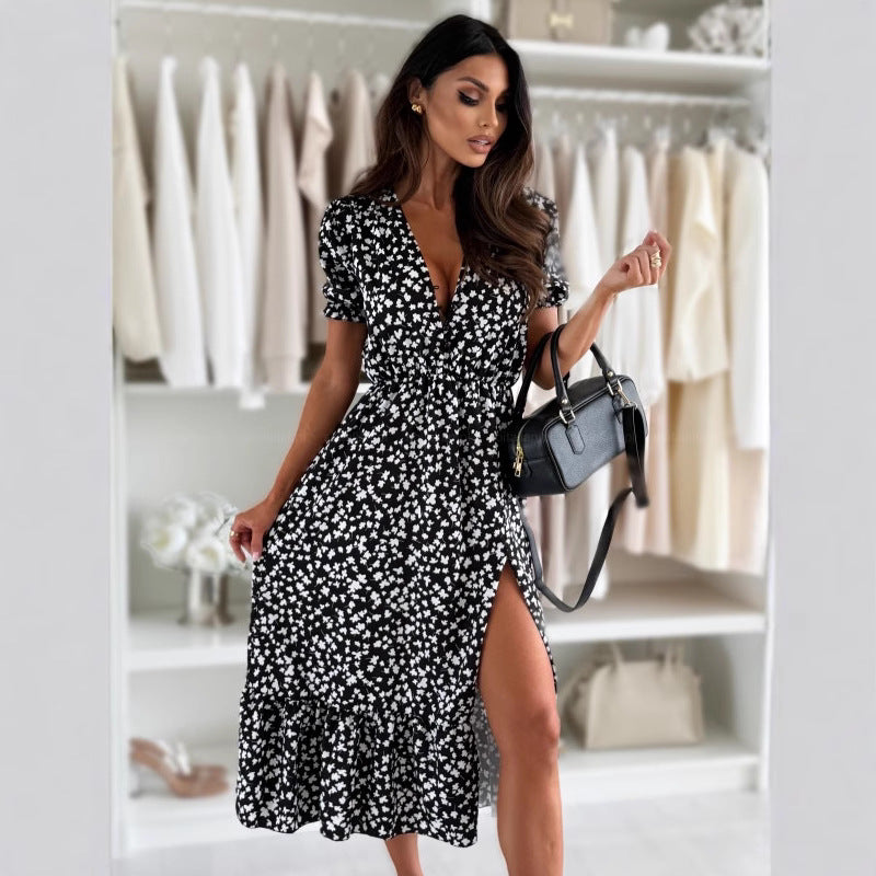 Robe maxi à col haut à motif floral Chic und Stil pour femmes