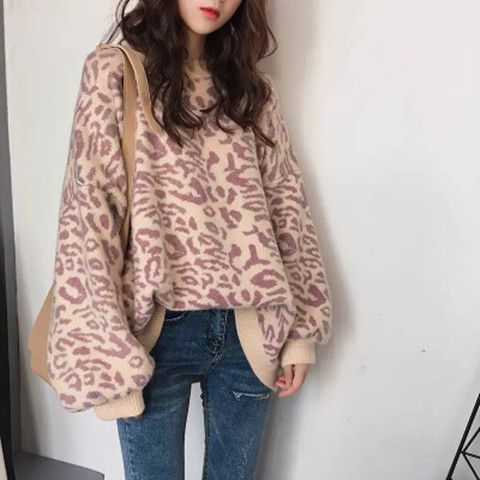Pull en tricot surdimensionné pour femmes avec motif animal moderne Chic und Stil
