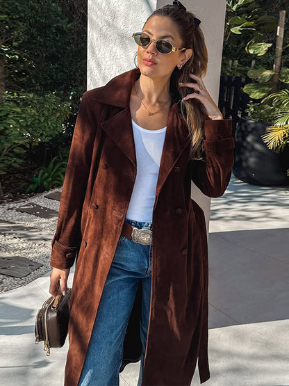 Dames Élégant Trench-coat Long en Daim Doux Chic und Stil