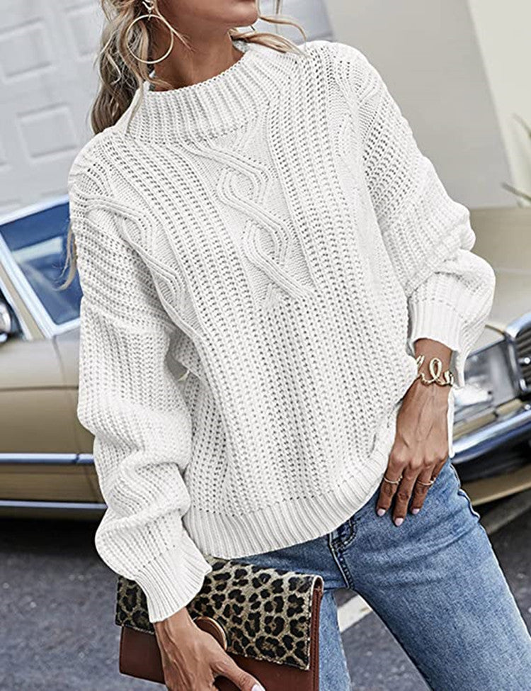 Pull en grosse maille pour femmes avec design en torsades et col montant Chic und Stil