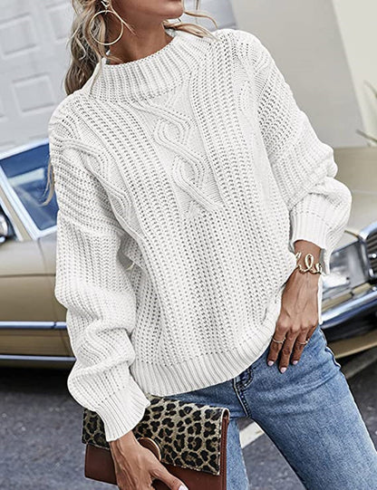 Pull en grosse maille pour femmes avec design en torsades et col montant Chic und Stil