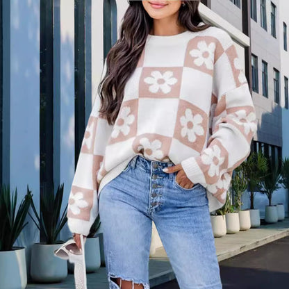 Pull en tricot oversized pour femmes avec motif floral et coupe décontractée Chic und Stil