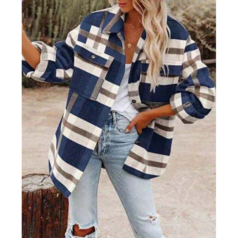 Blouse à carreaux pour femmes avec coupe oversized et poches Chic und Stil