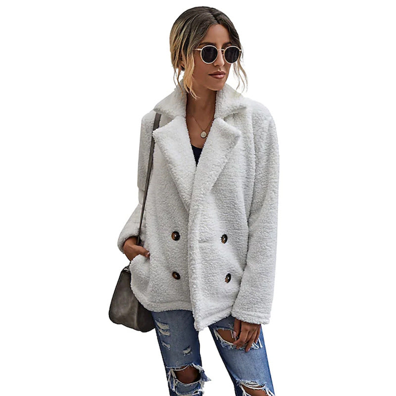 Dames Blazer en fausse fourrure à double boutonnage Chic und Stil