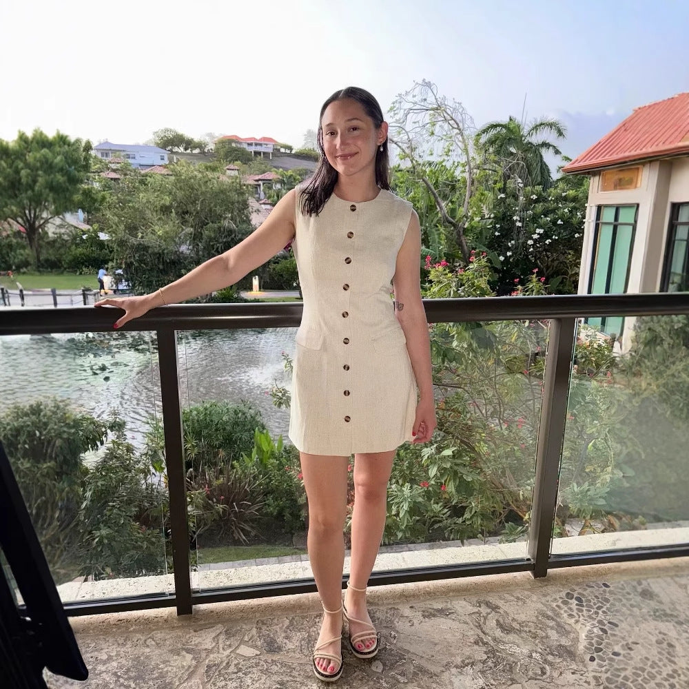 Robe chemise sans manches pour femmes avec poches pratiques et détails de boutons décoratifs Chic und Stil