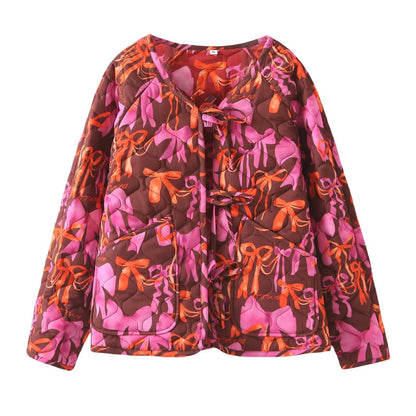 Transitional jacket for women, quilted and with a colorful bow pattern Chic und Stil