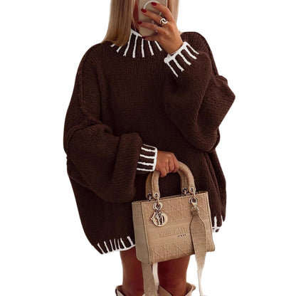 Pull en gros tricot décontracté pour femmes avec motif rayé moderne Chic und Stil
