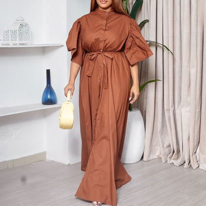Robe maxi pour femmes avec des manches bouffantes élégantes et une ceinture fine à la taille Chic und Stil