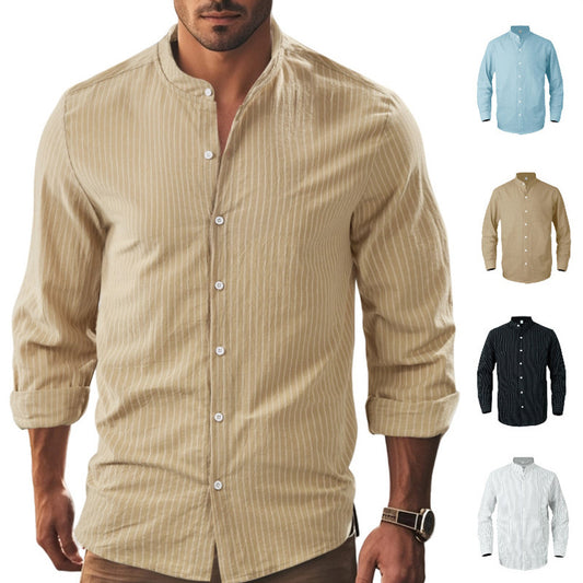 Chemise à manches longues pour homme avec col montant moderne et motif à rayures fines Chic und Stil