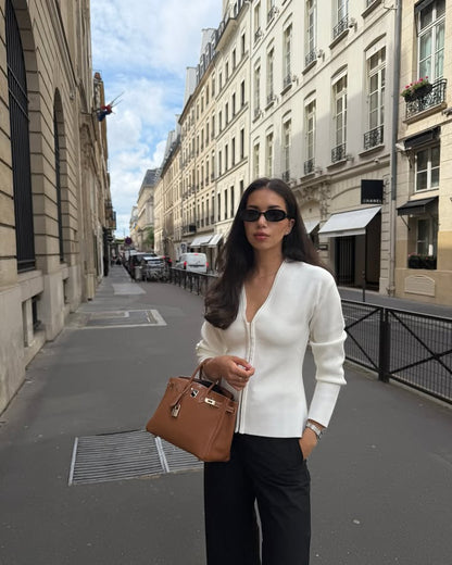 Dames Élégante veste en tricot avec fermeture éclair intégrale Chic und Stil