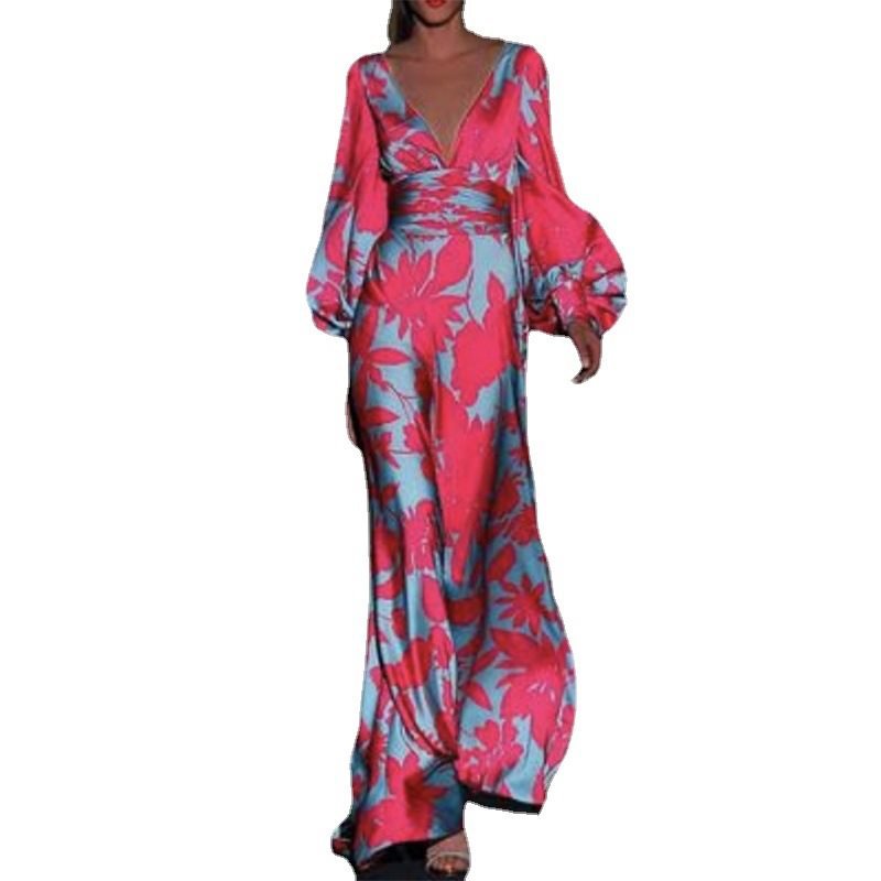 Robe maxi pour femmes avec décolleté en V profond et manches volumineuses Chic und Stil