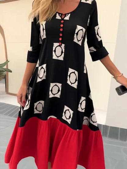 Robe Boho pour femmes ample avec détails de boutons et ourlet contrastant Chic und Stil