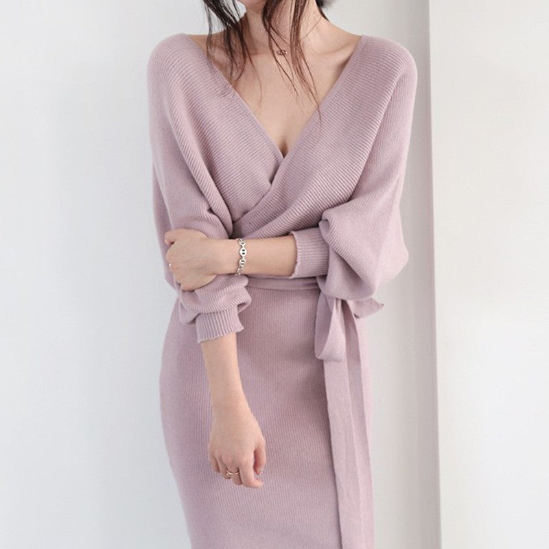 Robe en tricot pour femmes avec effet drapé et ceinture à boutons Chic und Stil
