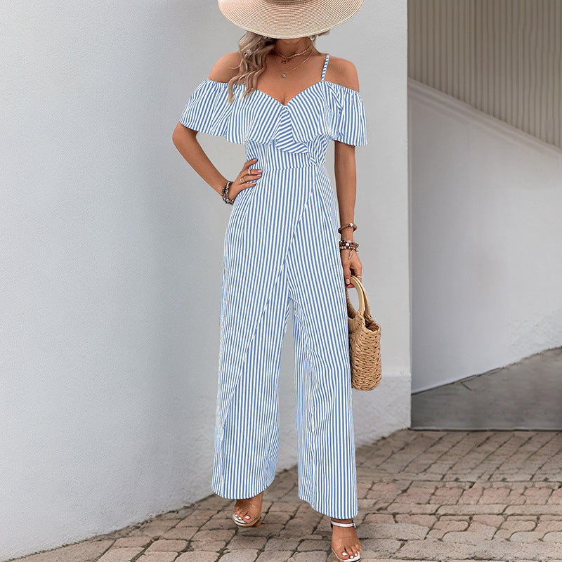 Dames combinaison à rayures Off-Shoulder Chic und Stil