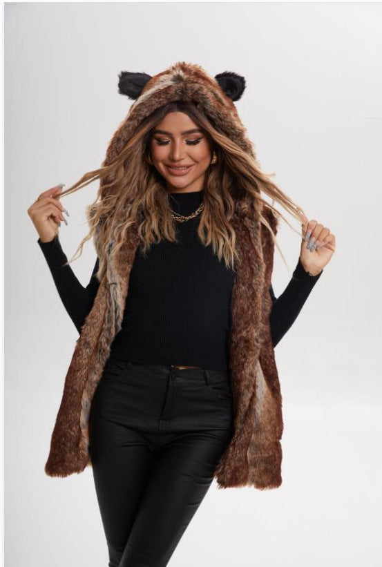 Dames Design de gilet en polaire avec capuche Chic und Stil