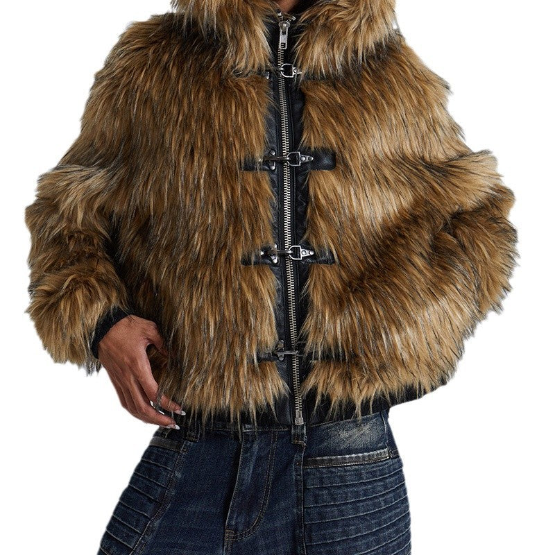 Ladies Clothing in soft printed faux fur with hood Chic and Style