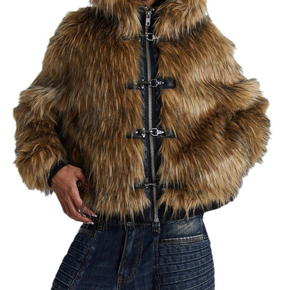 Ladies Clothing in soft printed faux fur with hood Chic and Style