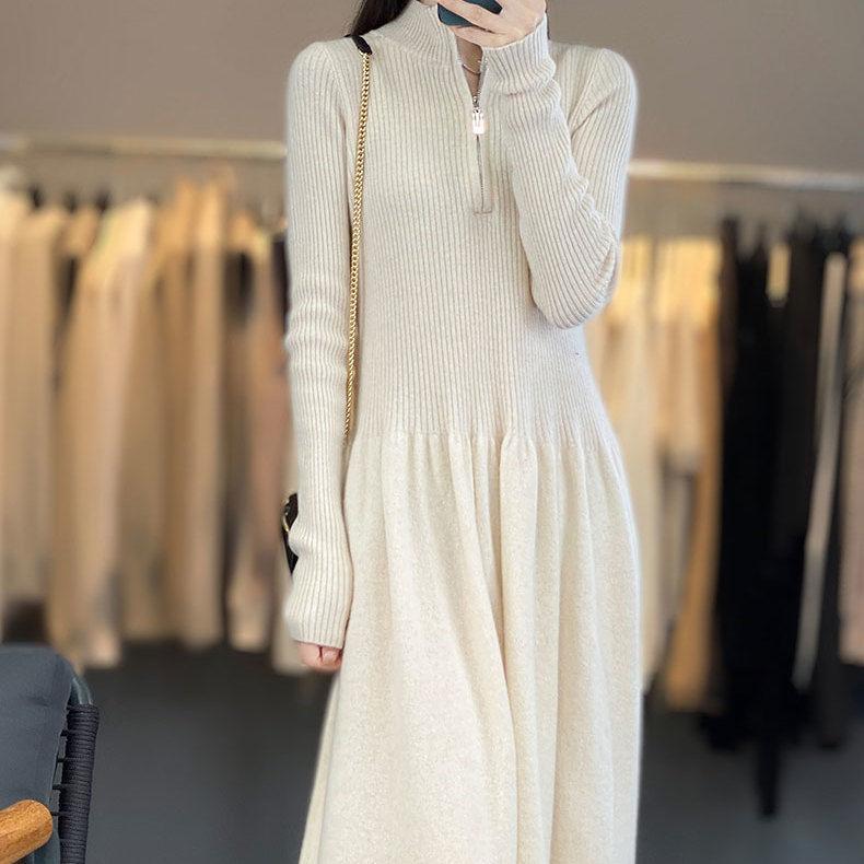 Robe en tricot décontractée pour femme avec col haut et poches zippées Chic und Stil