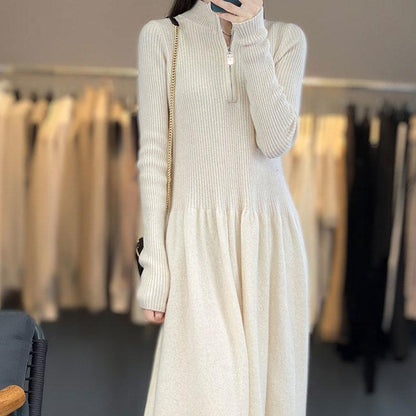 Robe en tricot décontractée pour femme avec col haut et poches zippées Chic und Stil