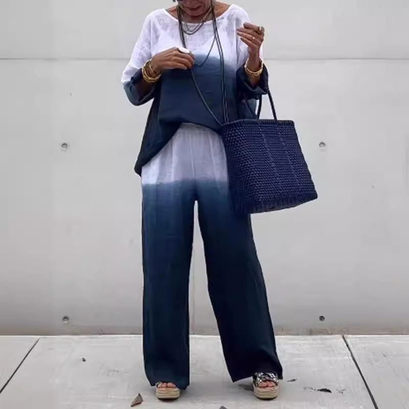 Casual linen outfit for women with wide pants and loose blouse Chic und Stil