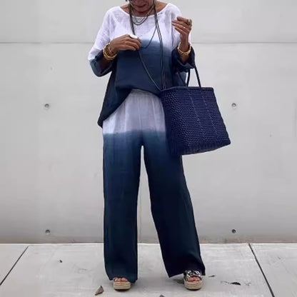 Casual linen outfit for women with wide pants and loose blouse Chic und Stil