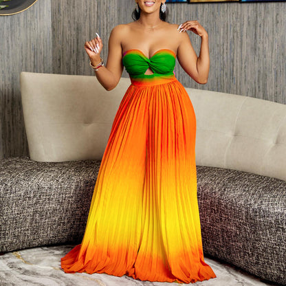 Robe maxi sans bretelles pour dames avec des détails plissés Chic und Stil