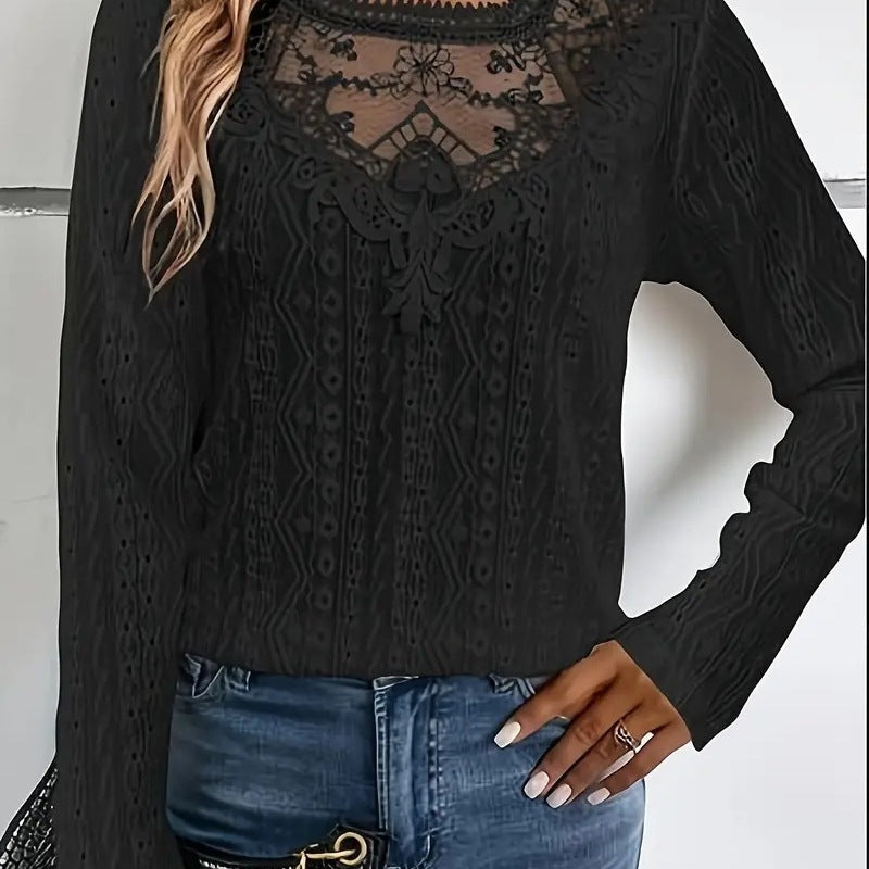 Blouse élégante pour femmes avec des inserts en dentelle et un motif de trous détaillé Chic und Stil