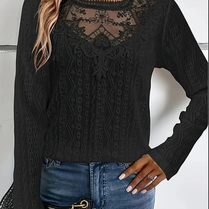 Blouse élégante pour femmes avec des inserts en dentelle et un motif de trous détaillé Chic und Stil