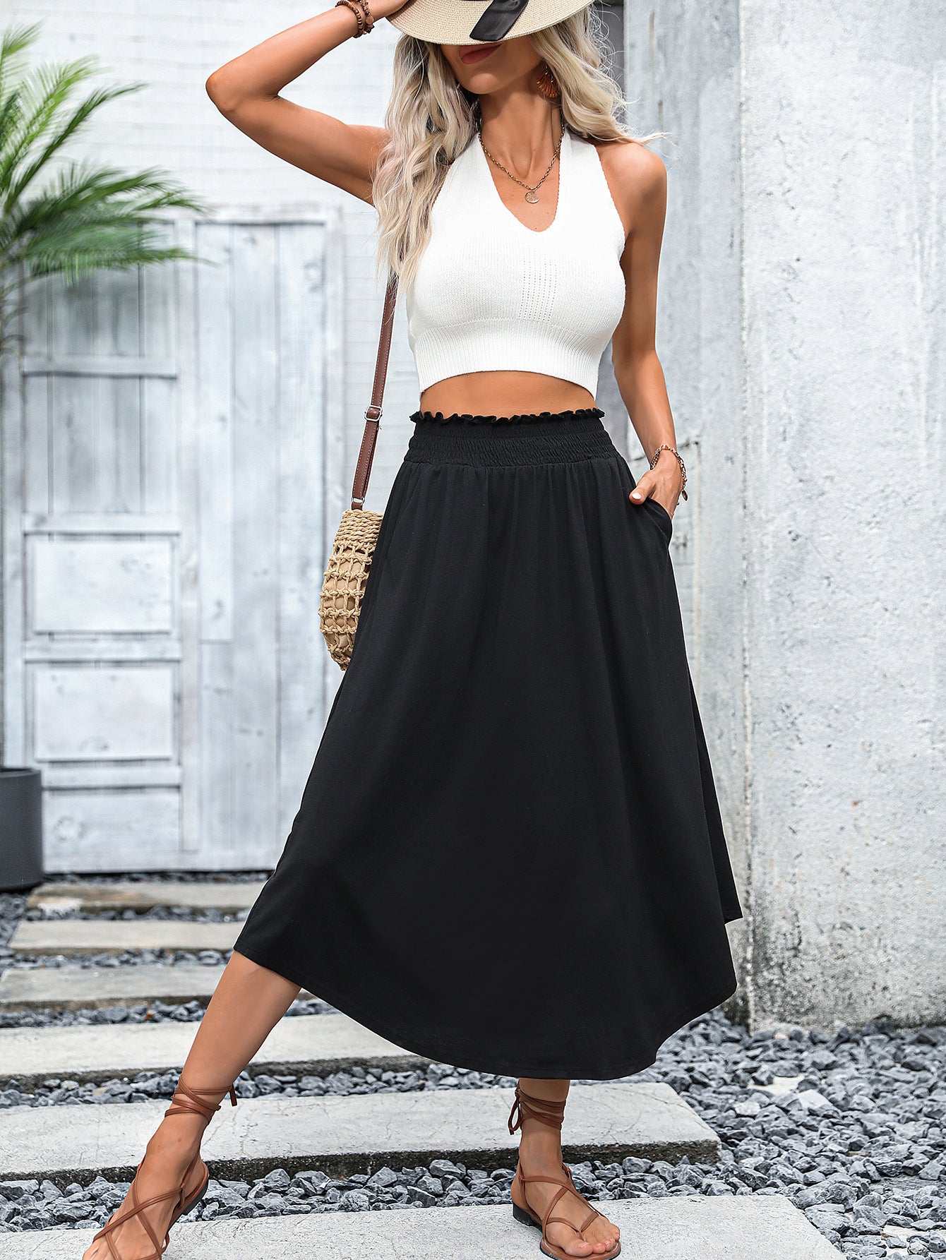 Jupe maxi large pour femmes avec taille élastique et poches latérales Chic und Stil