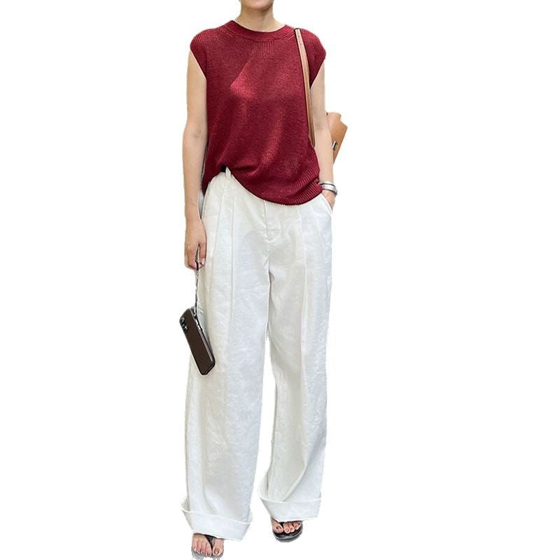 Chic and Style elegant sleeveless knit top set for women and wide leg pants