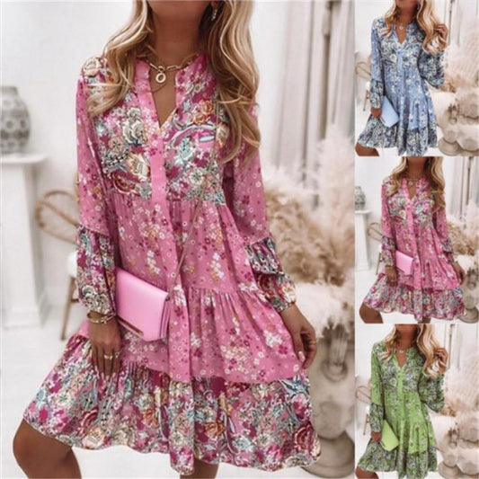 Robe blouson élégante pour dames avec design floral et volants Chic und Stil