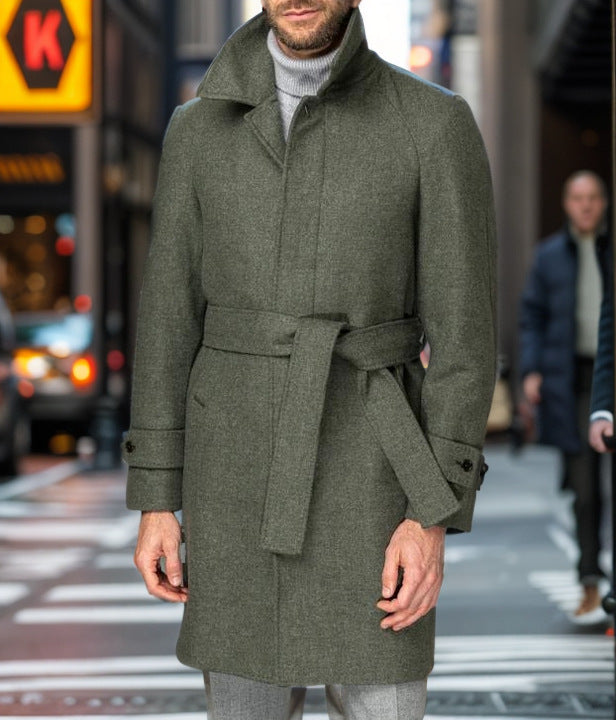 Fashionable wool trench coat for men with a tie belt and large pockets Chic and Style
