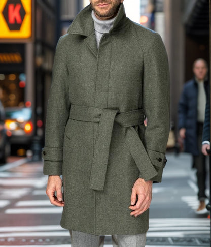 Fashionable wool trench coat for men with a tie belt and large pockets Chic and Style