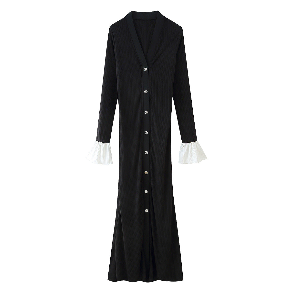 Robe maxi pour femmes avec des manches à volants élégantes et des détails de boutons Chic und Stil